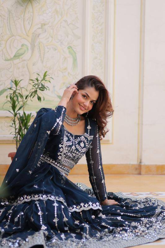 Ram-085 Georgette Blue Surat lehengha choli wholesalers